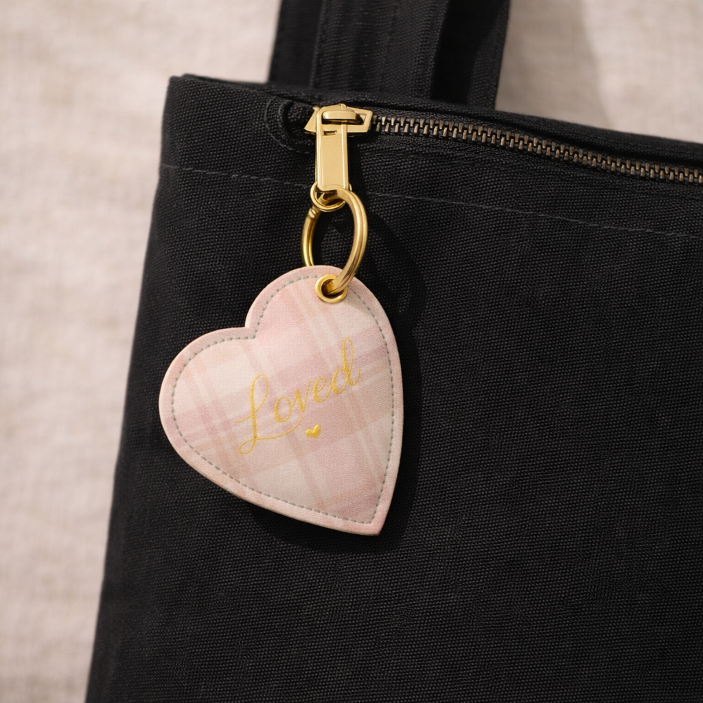 Loved | Plaid Heart Leather Keychain | Soft Life Society™ Affirmation