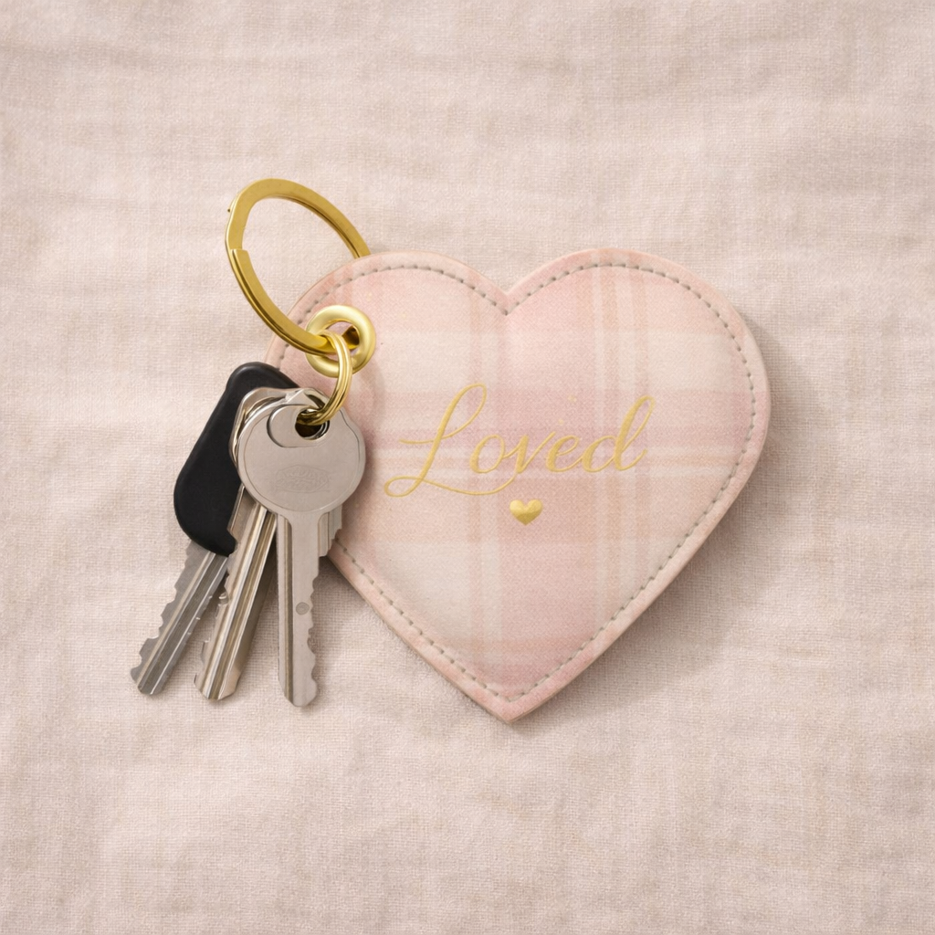 Loved | Plaid Heart Leather Keychain | Soft Life Society™ Affirmation