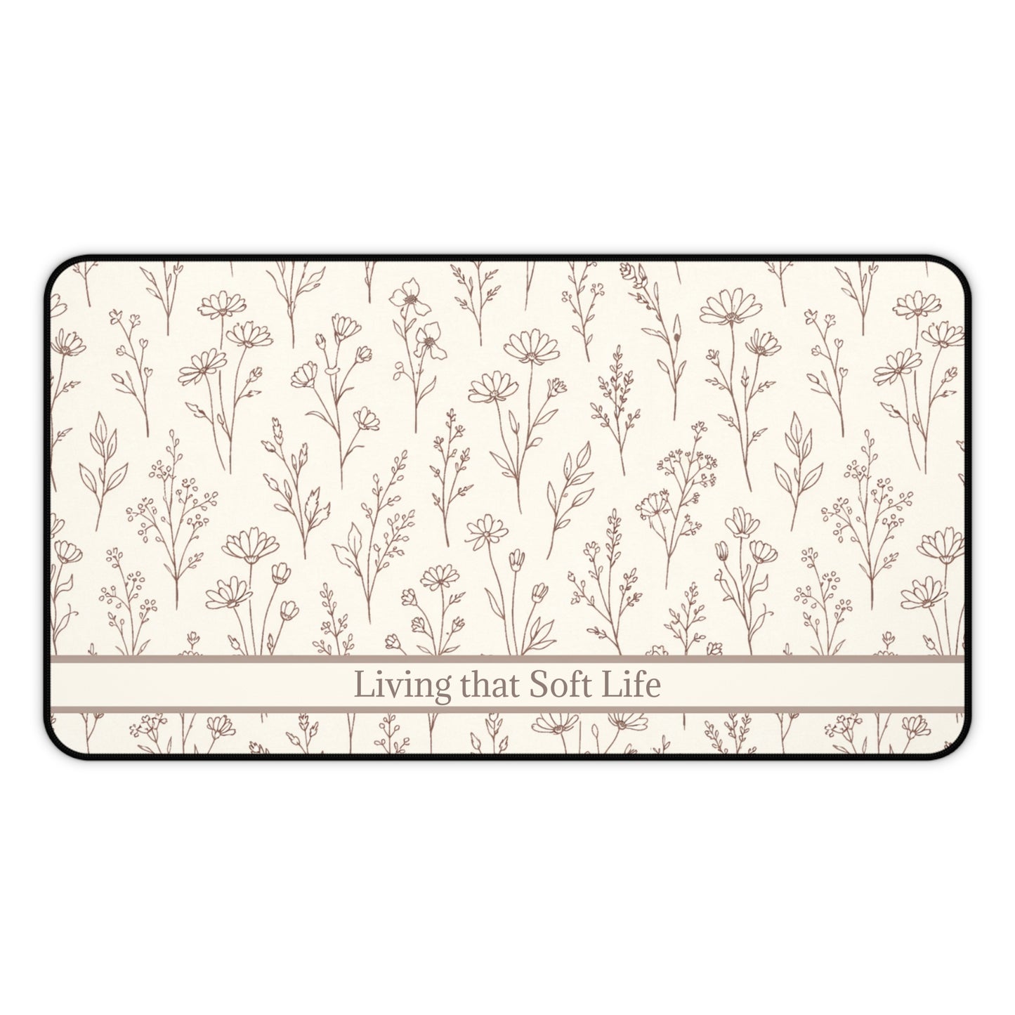 Floral patterned product with 'Living that Soft Life' text on a white background