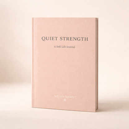 Blush peach journal titled 'Quiet Strength' on a light beige background