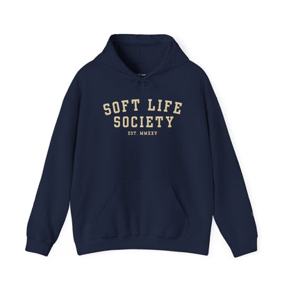 Soft Life Society Hoodie | Vintage Collegiate Pullover