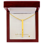 Personalized gold bar necklace displayed inside Soft Life Society™ red jewelry box