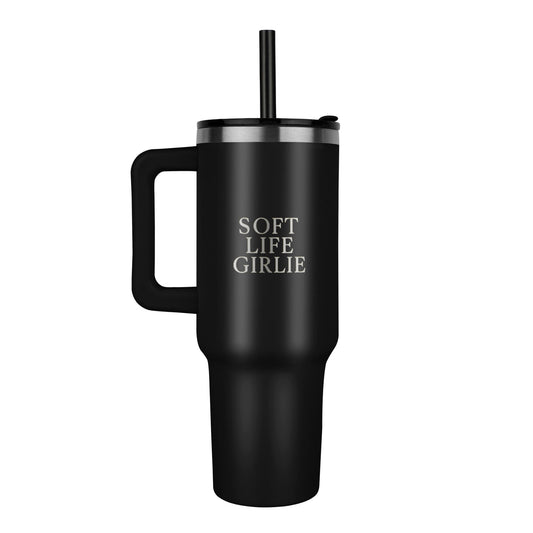 Soft Life Girlie™ 40oz Matte Tumbler with Handle – Laser Engraved | 24+ Hrs Cold | Luxury Hydration Cup