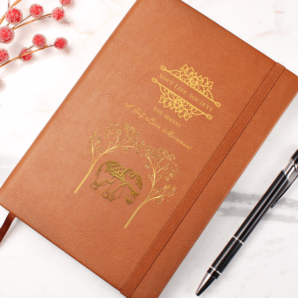 Soft Life Society™ Elephant & Tree Self-Love Journal – Vegan Leather Notebook for Healing, Wellness, Reflection & Growth | Guided Writing Gift