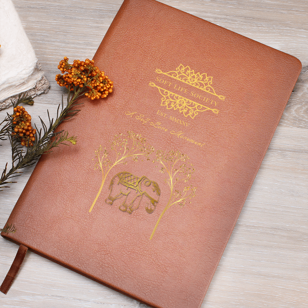Soft Life Society™ Elephant & Tree Self-Love Journal – Vegan Leather Notebook for Healing, Wellness, Reflection & Growth | Guided Writing Gift