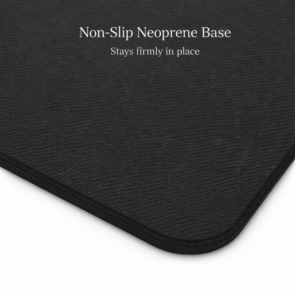 Black non-slip neoprene base with text on a white background