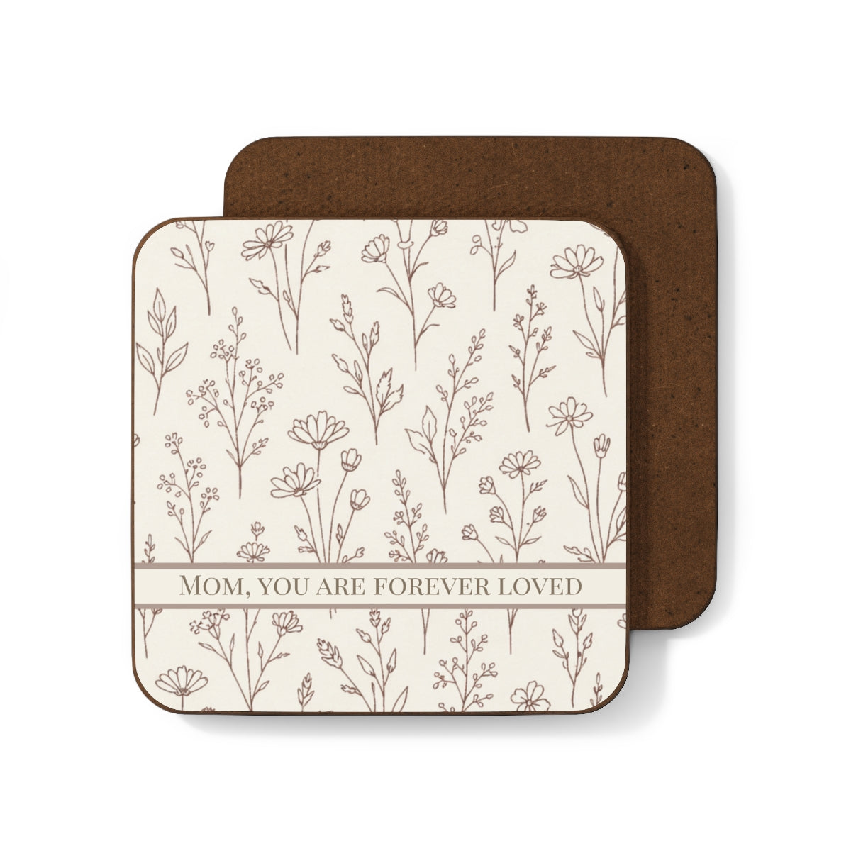 Two coasters, one white and one displaying cork backing, on a white background