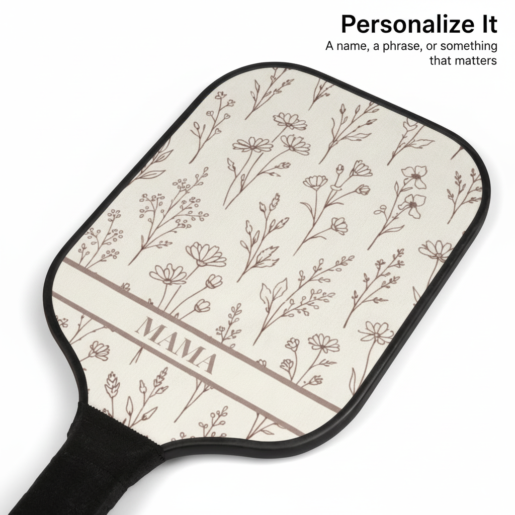 Paddle with floral pattern and 'MAMA' text on a white background