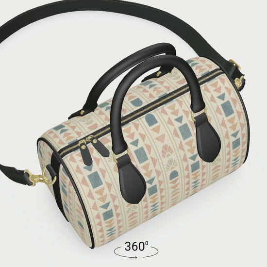 360 video view of luxury Nappa leather patterned mini duffel bag.