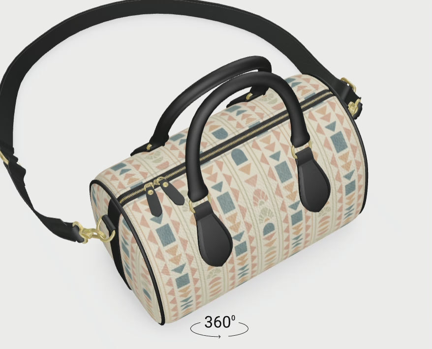 360 video view of luxury Nappa leather patterned mini duffel bag.