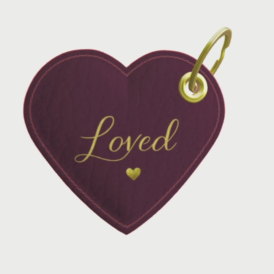 360 video of Loved Heart Leather Keychain - Wine