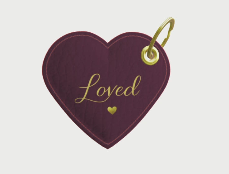 360 video of Loved Heart Leather Keychain - Wine