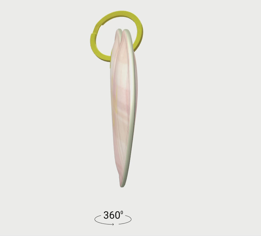 360 video view of pink plaid leather keychain with text "Loved" and gold hardware