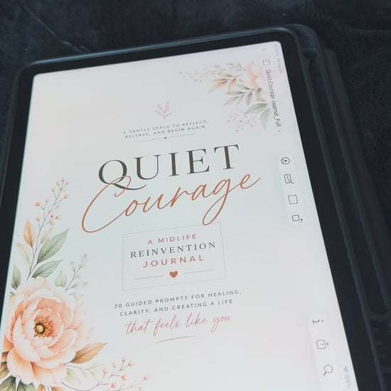 Quiet Courage digital journal video preview on iPad, guided self reflection journal, printable PDF journal for women, soft life journal