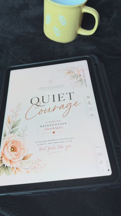 Quiet Courage digital journal video preview on iPad, guided self reflection journal, printable PDF journal for women, soft life journal