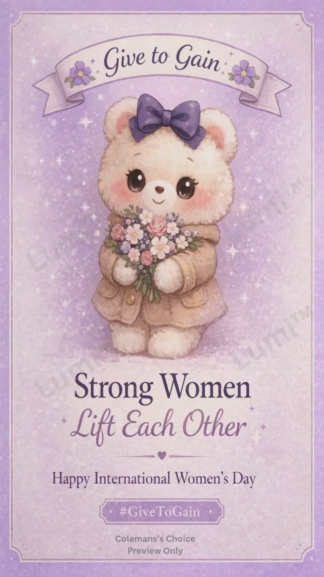 Lumi teddy bear animated wallpaper preview video featuring Give to Gain Women's Day Holiday