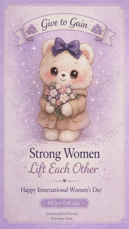 Lumi teddy bear animated wallpaper preview video featuring Give to Gain Women's Day Holiday