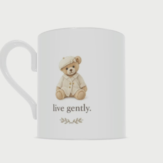 360 video of 'Live Gently' teddy bear bone china mug