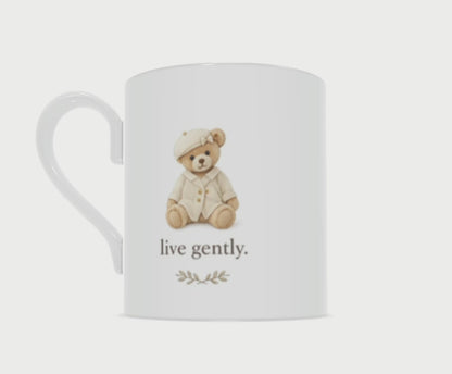 360 video of 'Live Gently' teddy bear bone china mug