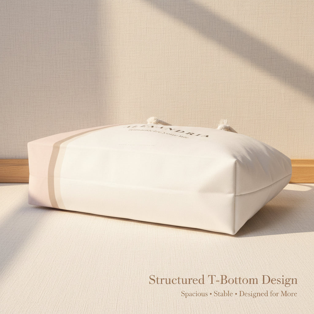 Bottom view of t-structured weekender tote bag.