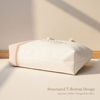 Bottom view of t-structured weekender tote bag.